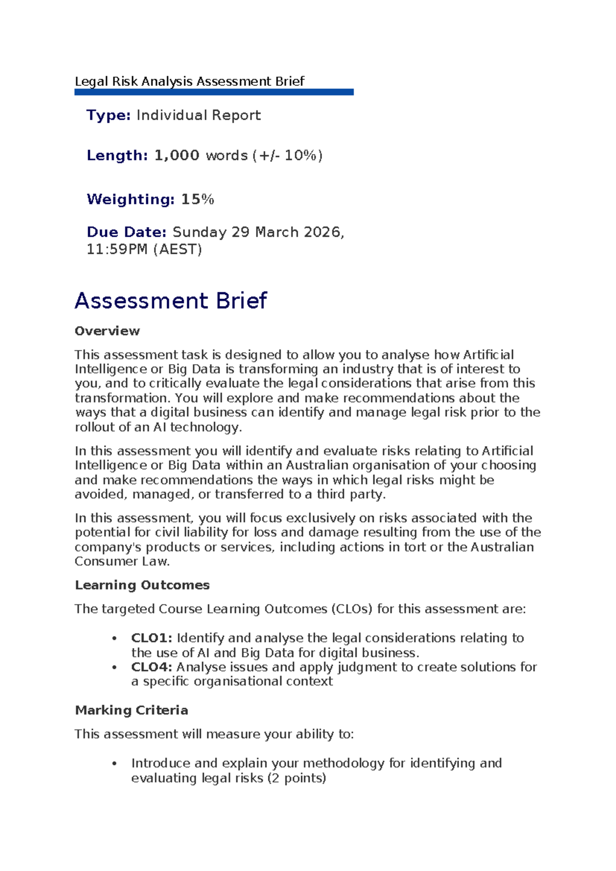Legal Risk Analysis for AI & Big Data in Australian Industry Report ...