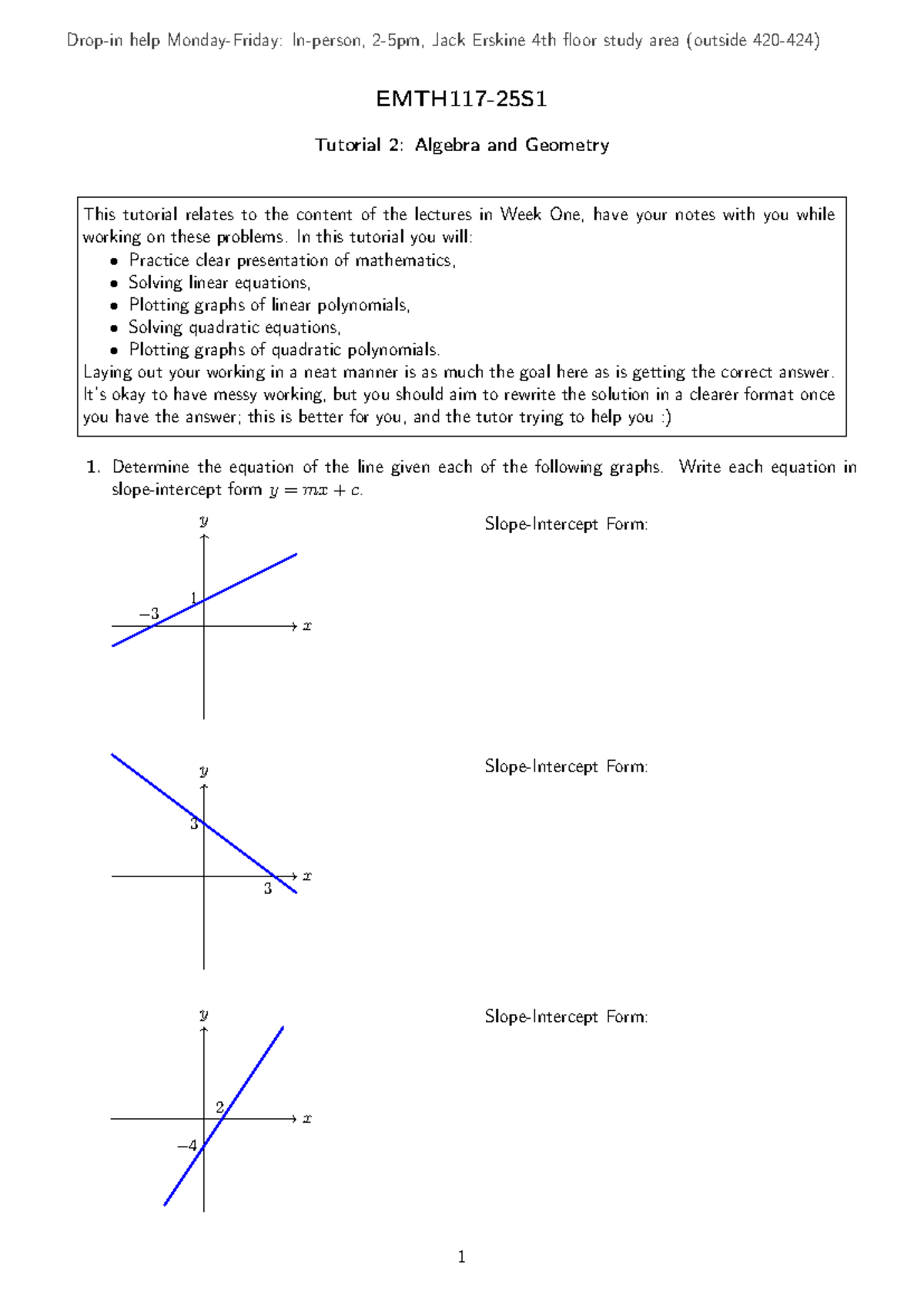 EMTH117 Tutorial 02: Algebra and Geometry Study Guide - Studocu