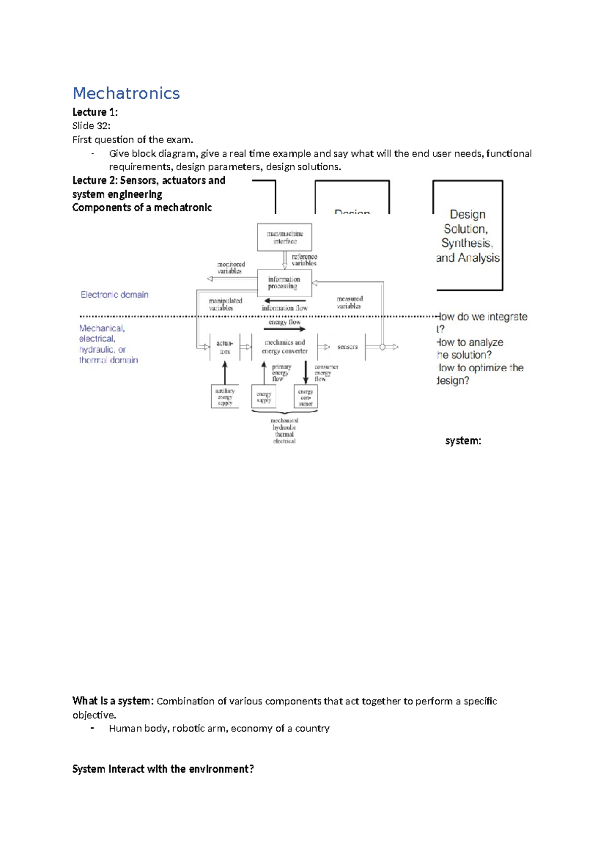 Mechatronics Lecture Notes: System Engineering & Controller Design ...