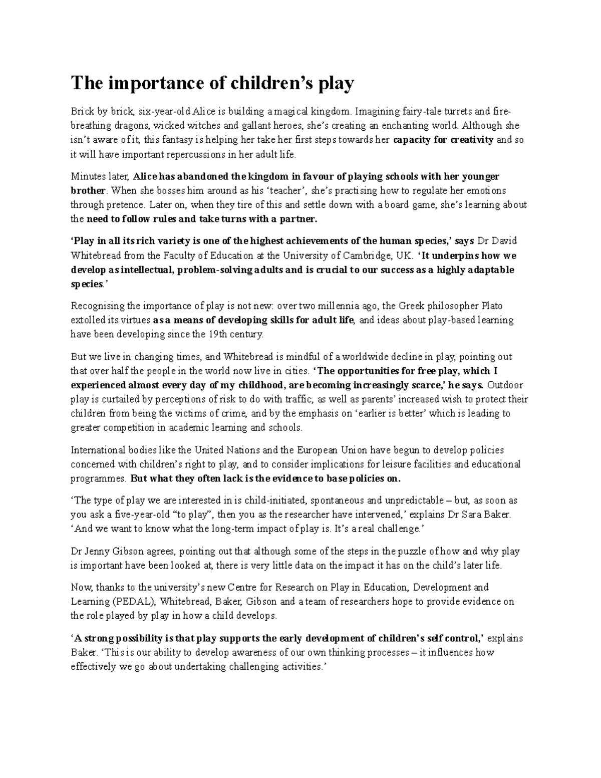 The Importance of Play in Child Development: Insights from Research ...
