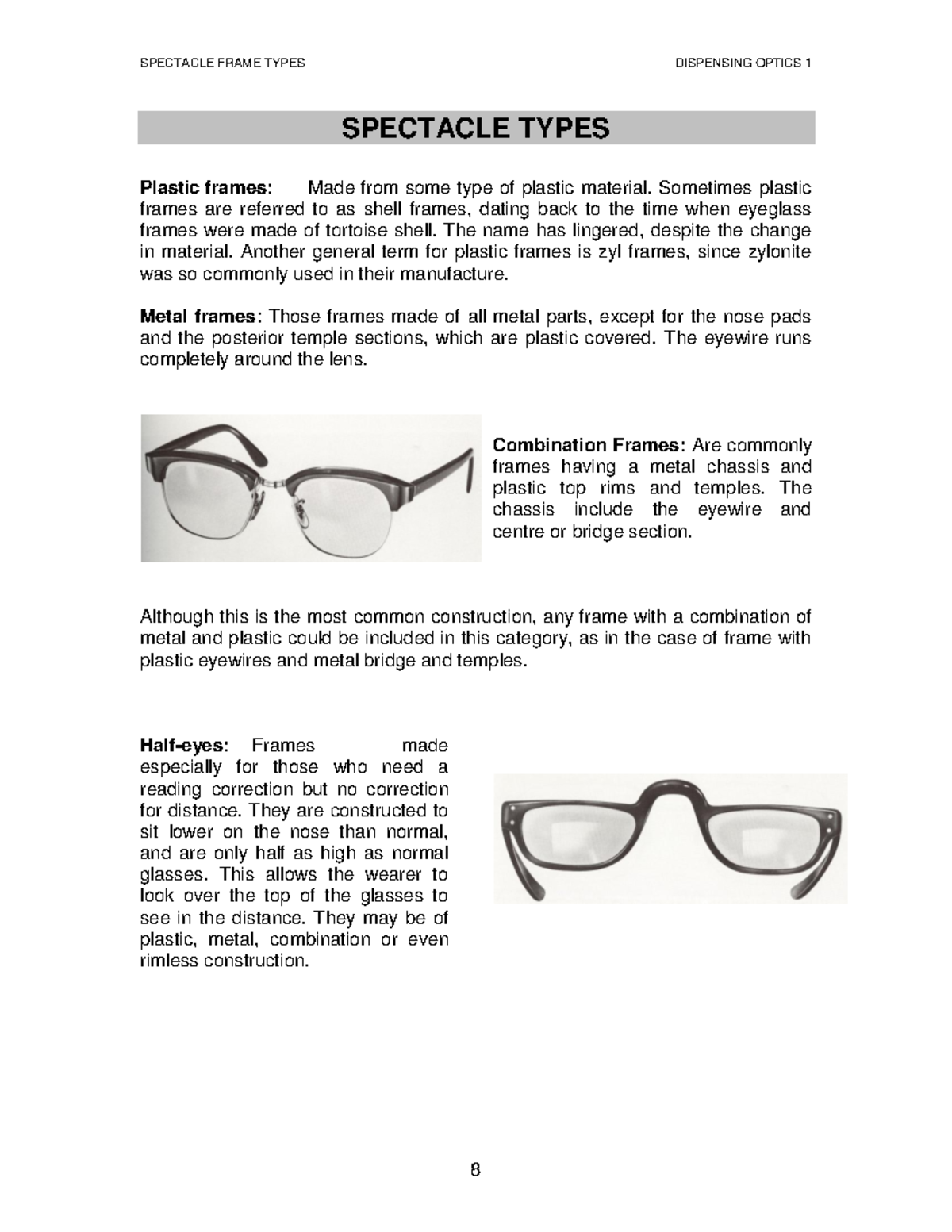 Spectacle Frame Types - Dispensing Optics 1 - Studocu
