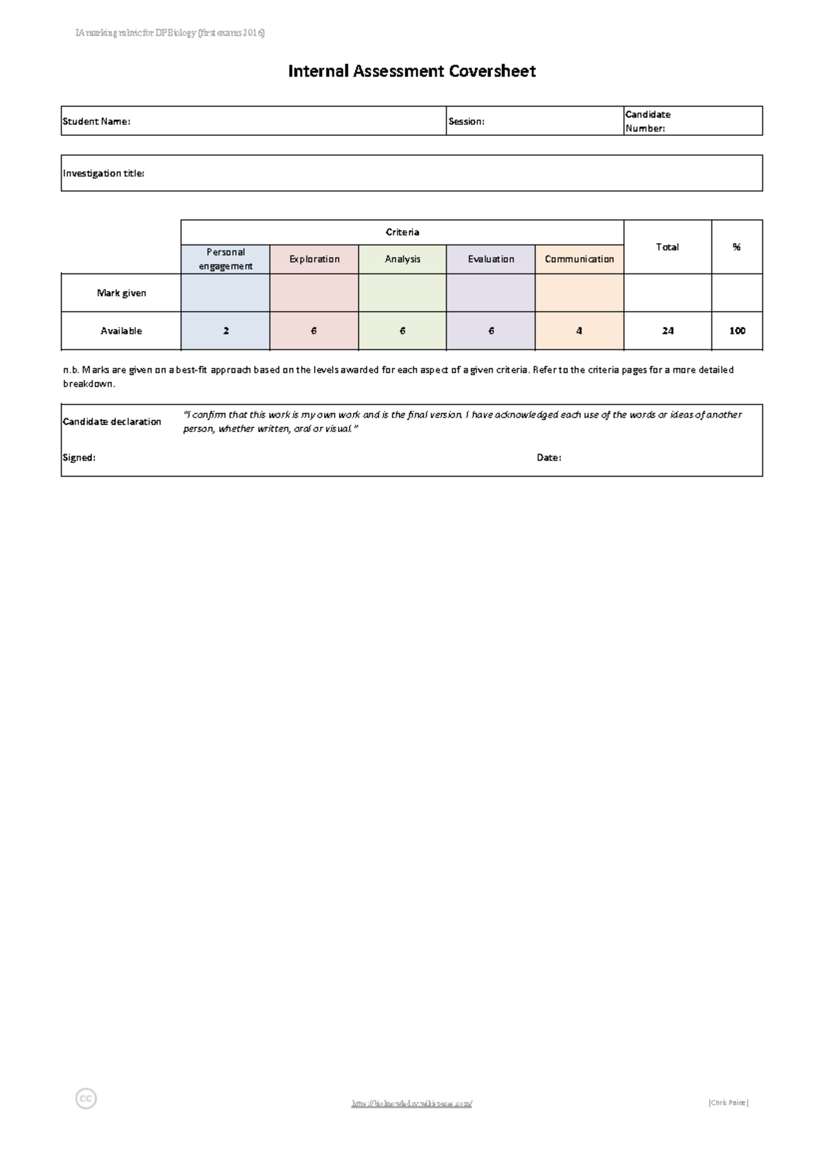 IBDP Science IA Criteria: Engagement, Exploration, Analysis, Evaluation ...