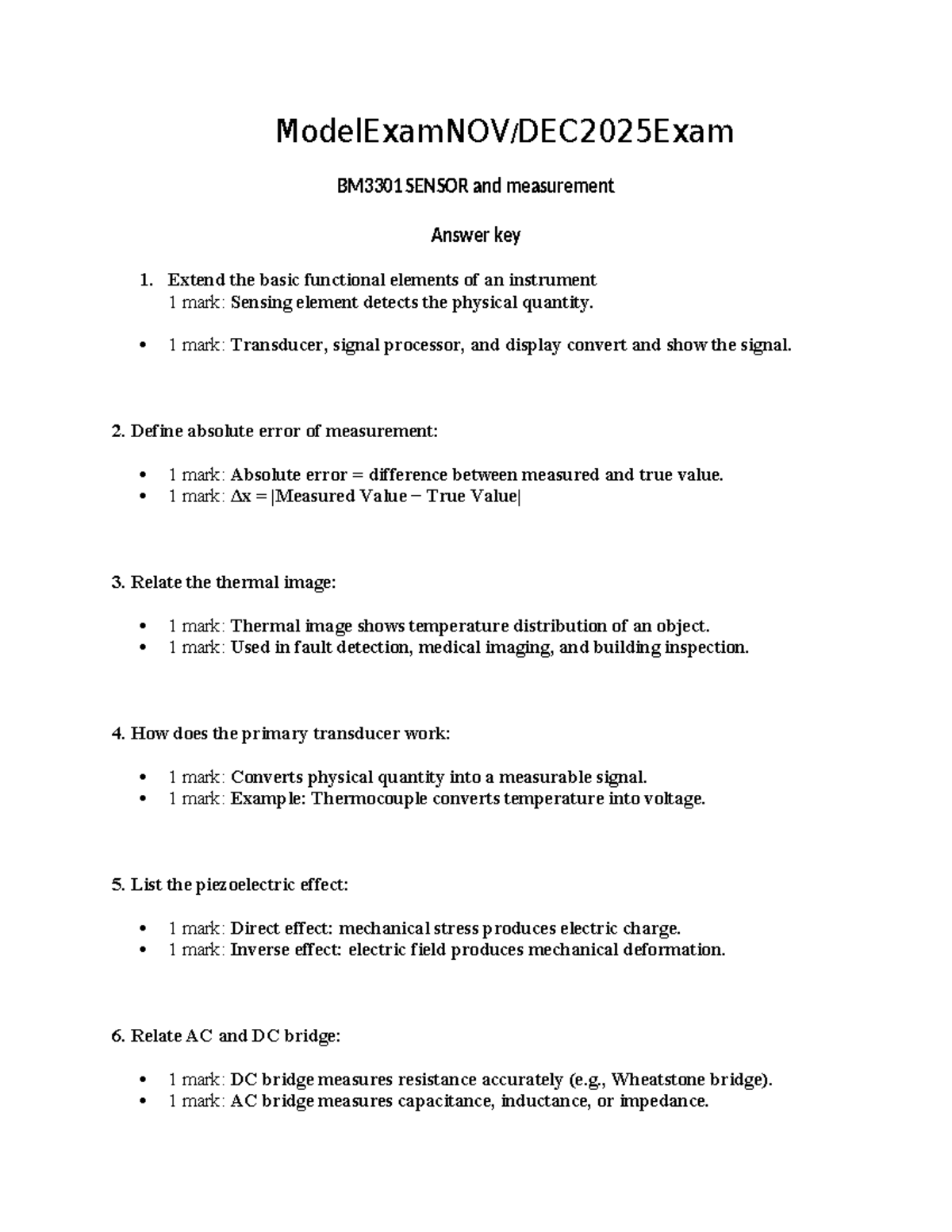 BM3301 Sensor and Measurement Final Exam Answer Key - Studocu