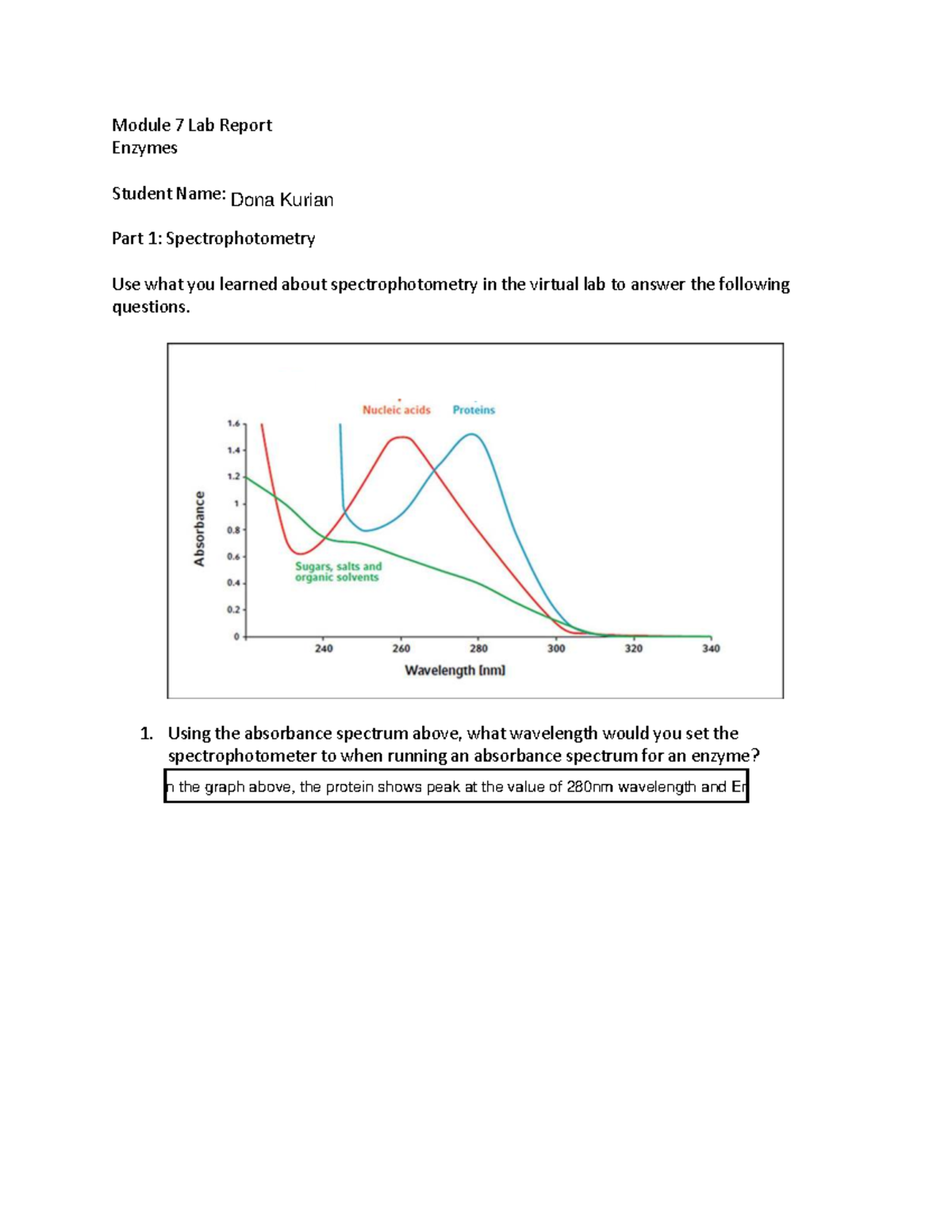Biolab Module 7 Lab Report: Enzymes and Spectrophotometry Analysis ...