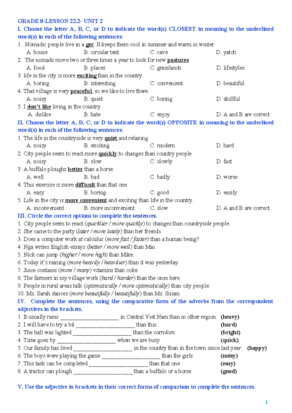 Lesson 22.2: Vocabulary and Grammar Exercises for Unit 2 - Studocu