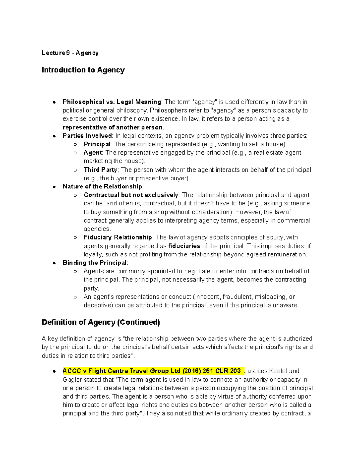 CT Lecture 9 - Introduction to Agency: Legal and Philosophical ...