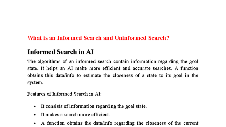 Informed vs Uninformed Search in AI: Key Differences Explained - Studocu