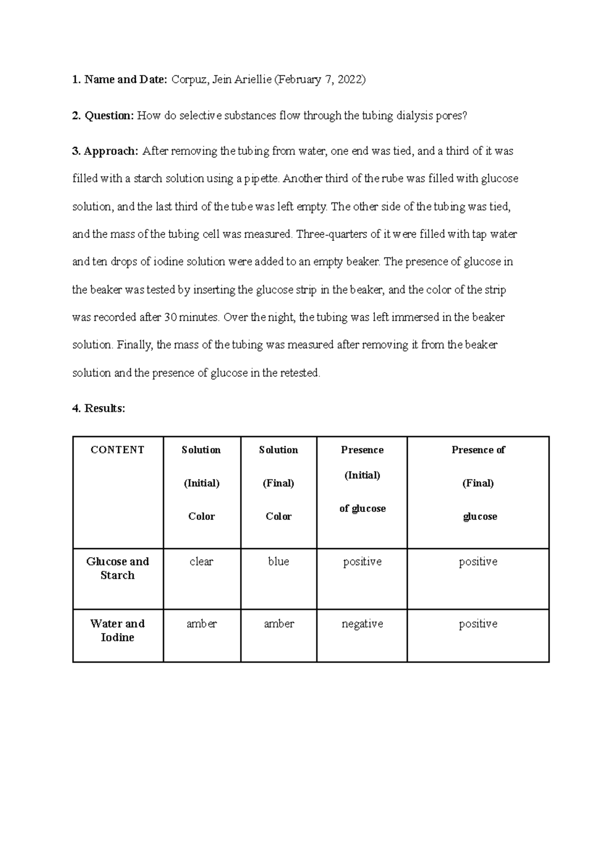 BSC2010 Lab Log 3 Osmosis and Diffusion - 1. Name and Date: Corpuz ...