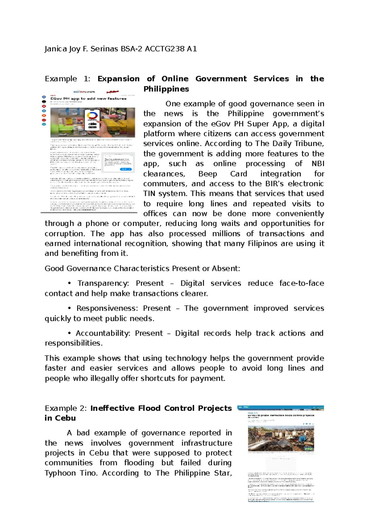 ACCTG238 A1: Good and Bad Governance Examples in the Philippines - Studocu
