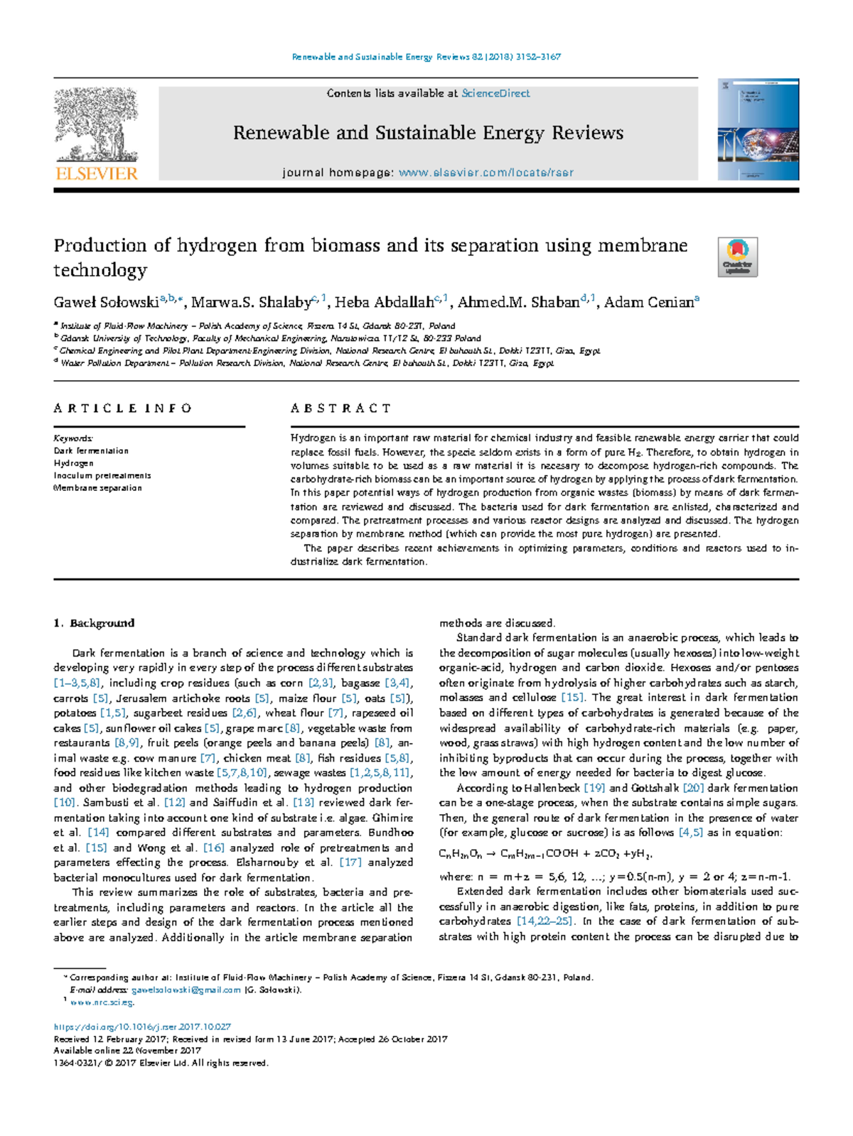 Production of hydrogen from biomass and its separation using membrane ...