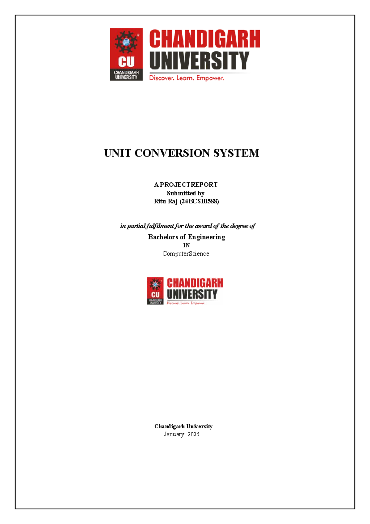 Unit Conversion System Project Report (24BCS10588) - Studocu
