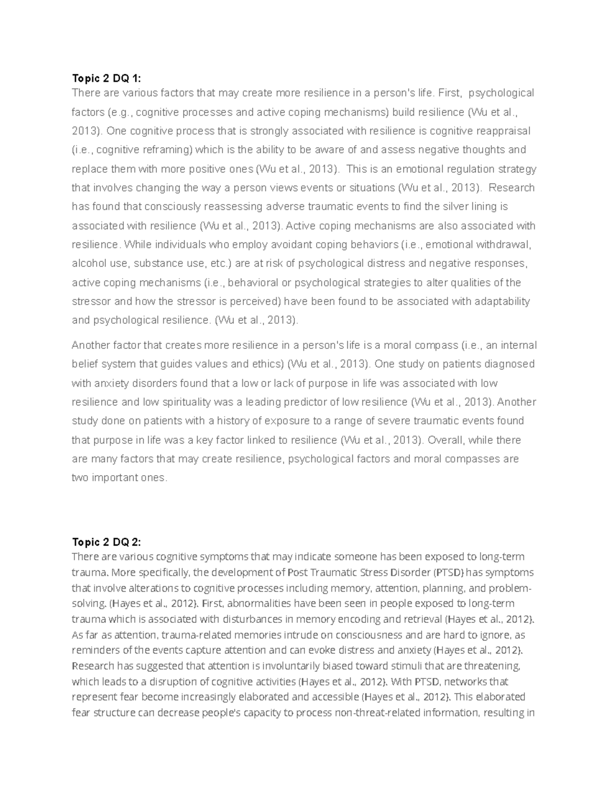 Understanding Trauma: Factors, Symptoms, and Impacts - Topic 2 DQ - Studocu