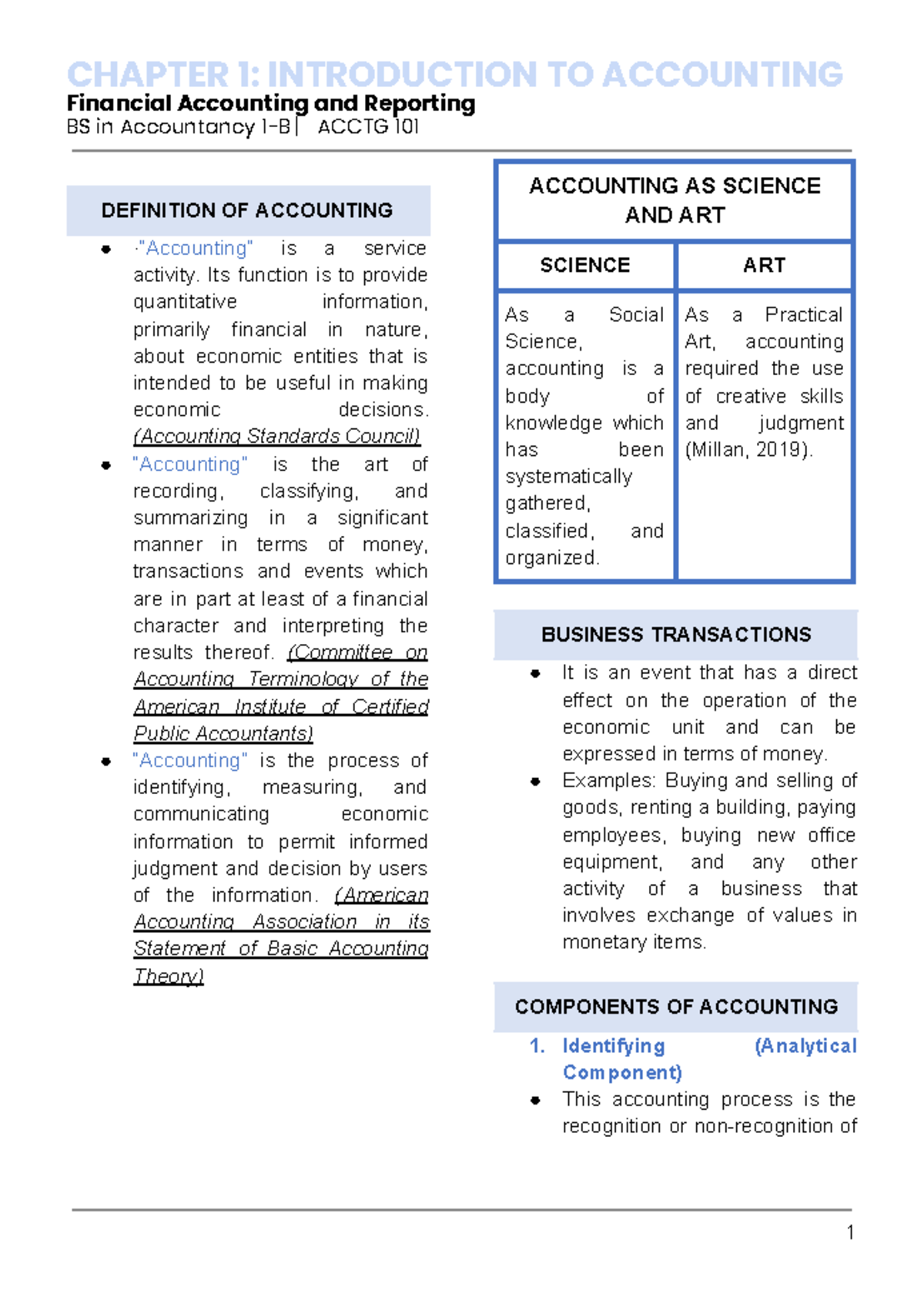 Chapter 1: Introduction to accounting for BS in Accountancy 101 - Studocu
