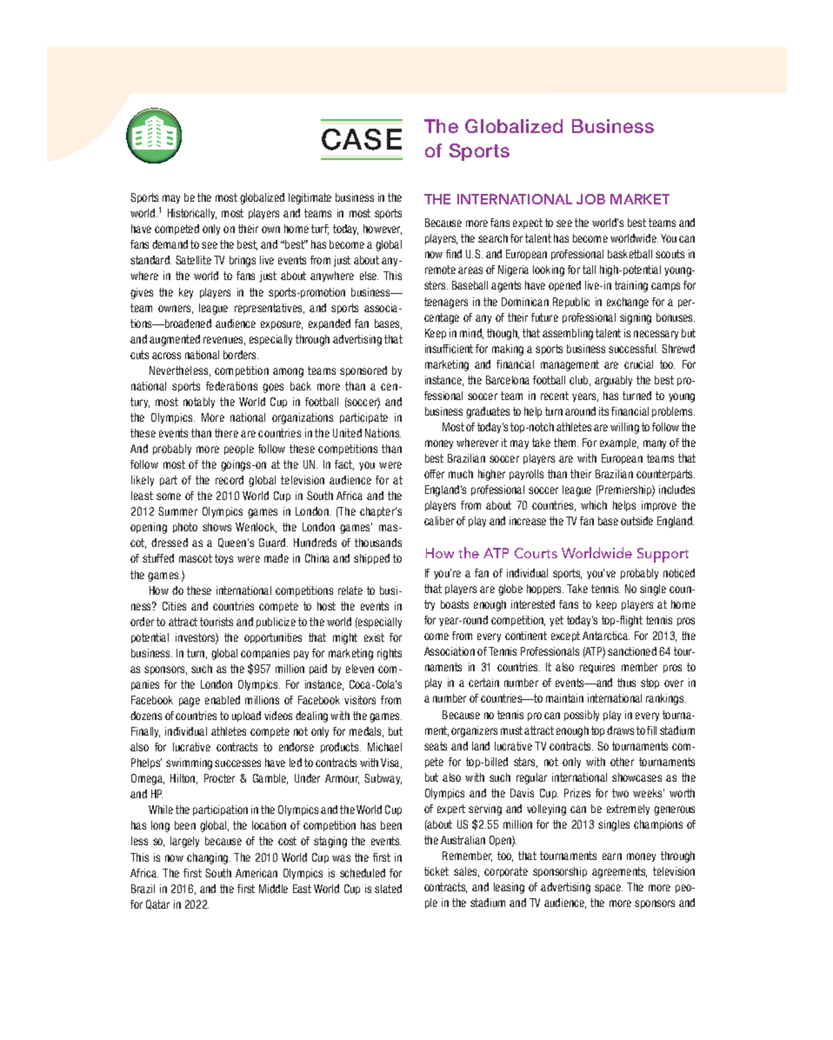 Case Study: The Globalized Business of Sports - 2015 Analysis - Studocu