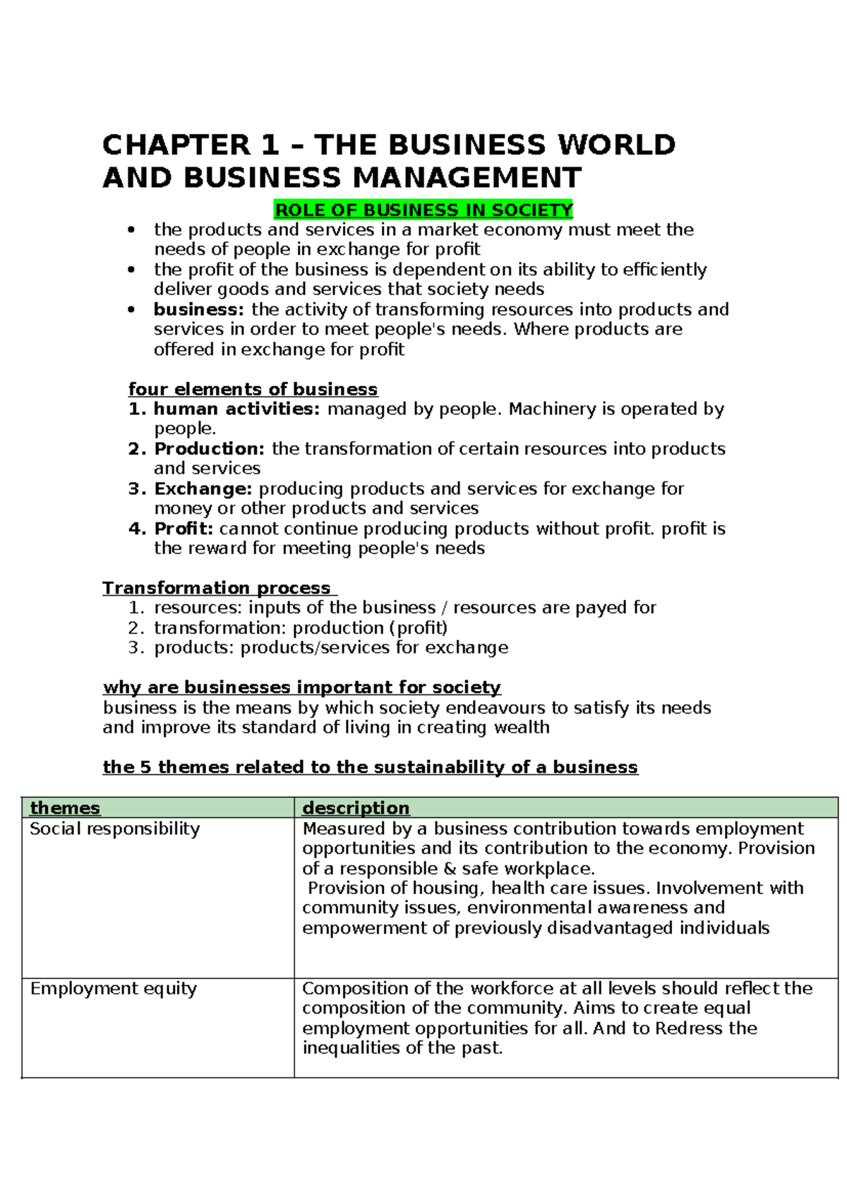 BUS 101: Chapter 1 - The Role of Business in Society and Ethics - Studocu