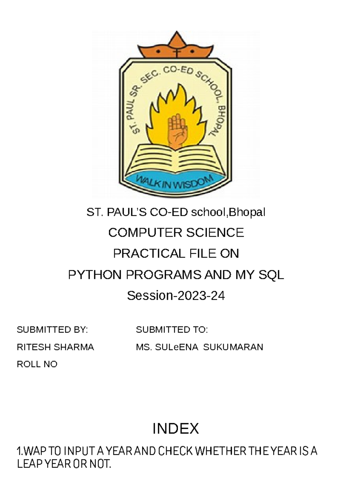20 Prgs-Practical - It is the code for cbse - ST. PAUL’S CO-ED school ...