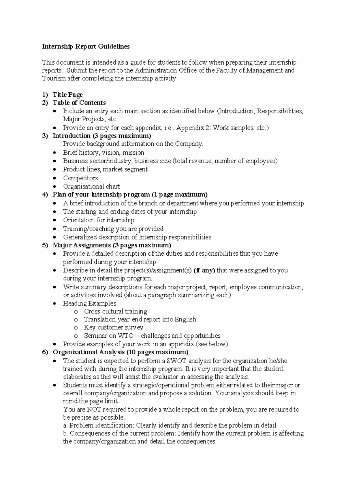 Internship Report Guidelines - Submit the report to the Administration ...