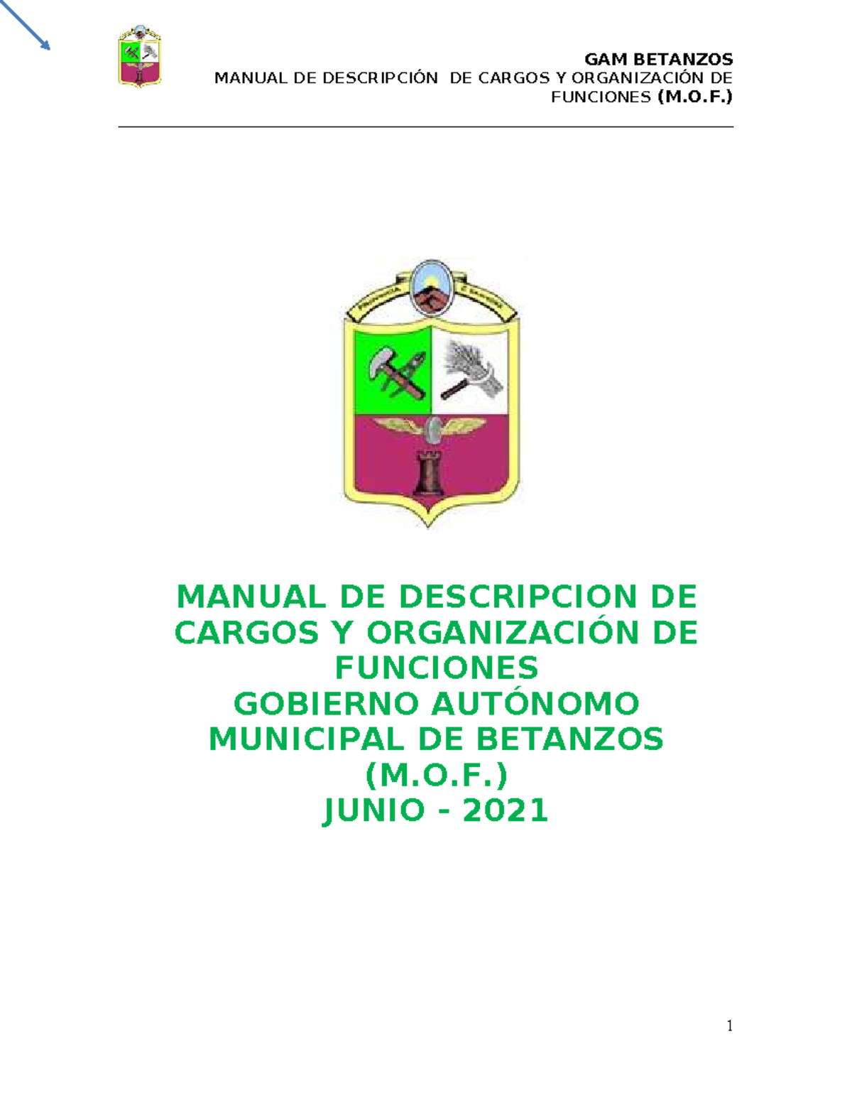 MOF Betanzos 2021: Manual de Descripción de Cargos y Funciones - Document Preview