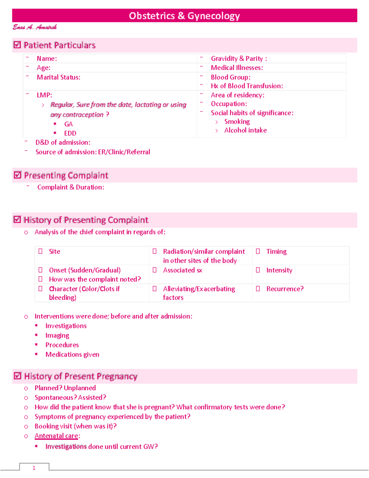 Obgyn-Hx-Format: Comprehensive Patient History Template - Studocu