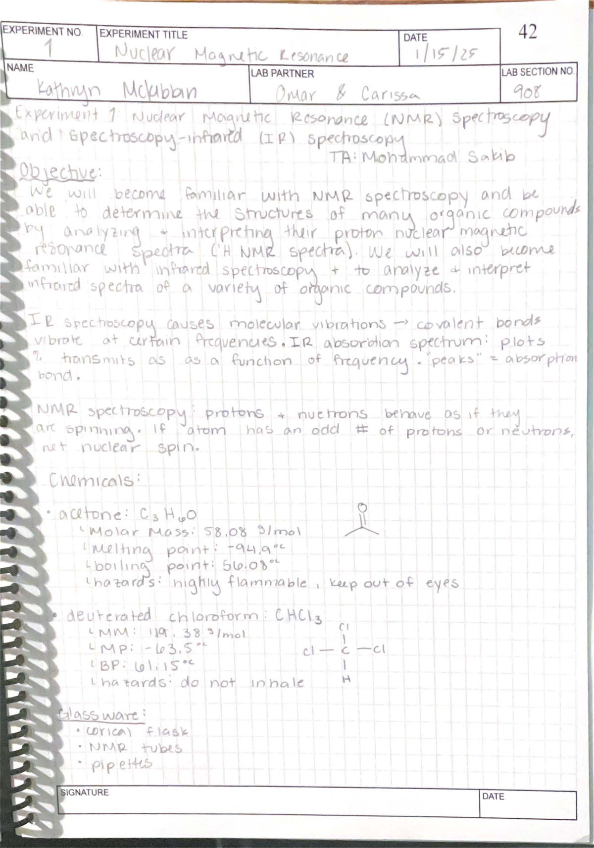 Pre Lab 1: NMR & IR Spectroscopy - Experiment 42 - Studocu