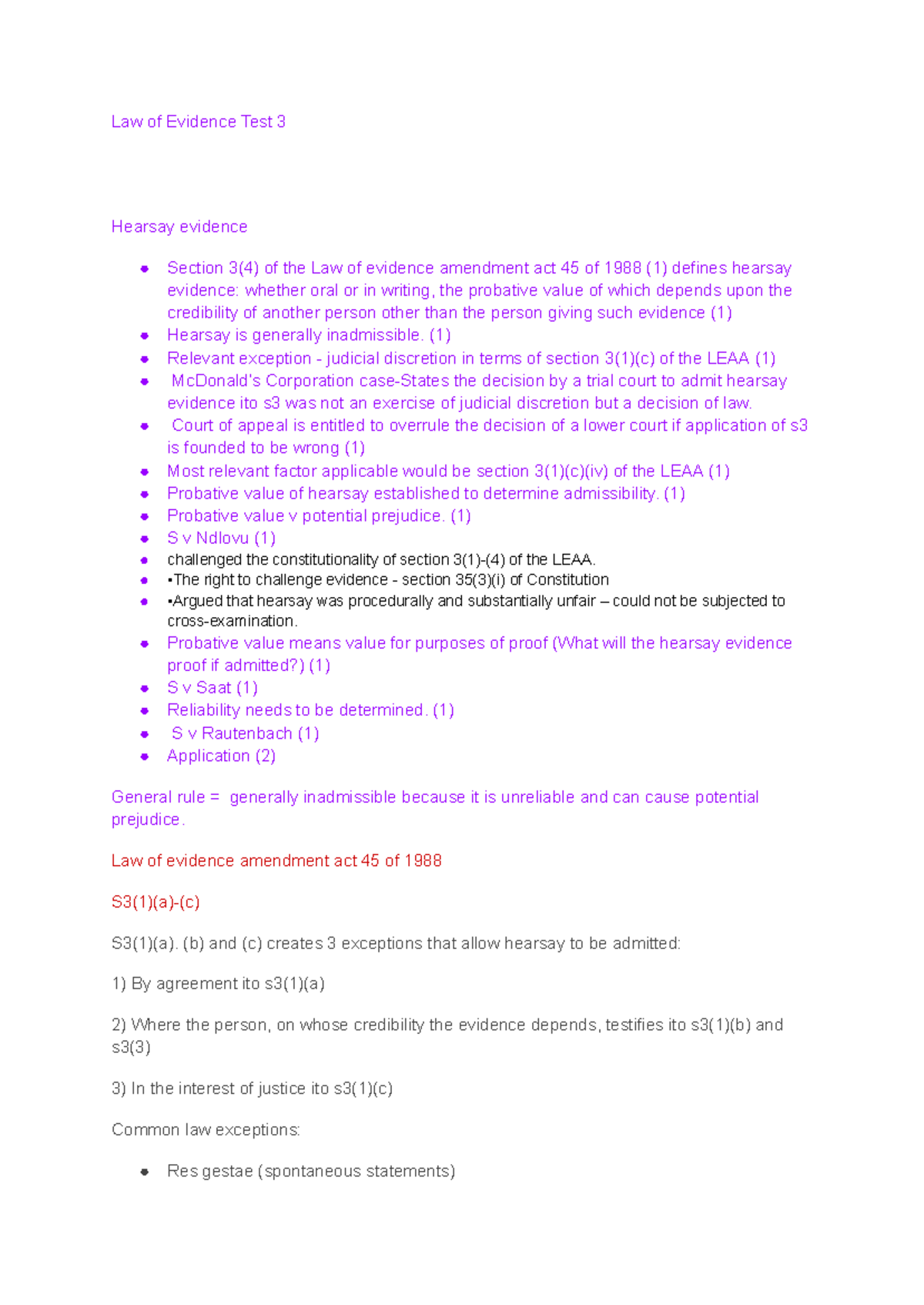 IURI371 - Law of Evidence Test 3: Hearsay Evidence & ECT Act Analysis ...