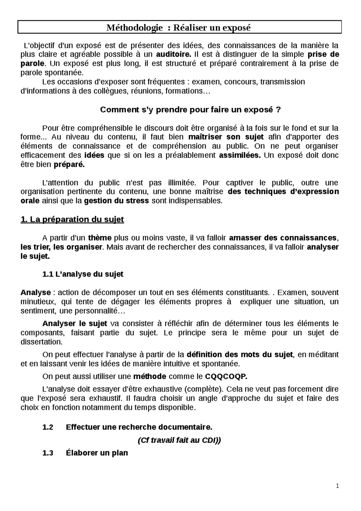 Méthodologie pour Réaliser un Exposé - Guide Pratique d'Analyse - Studocu