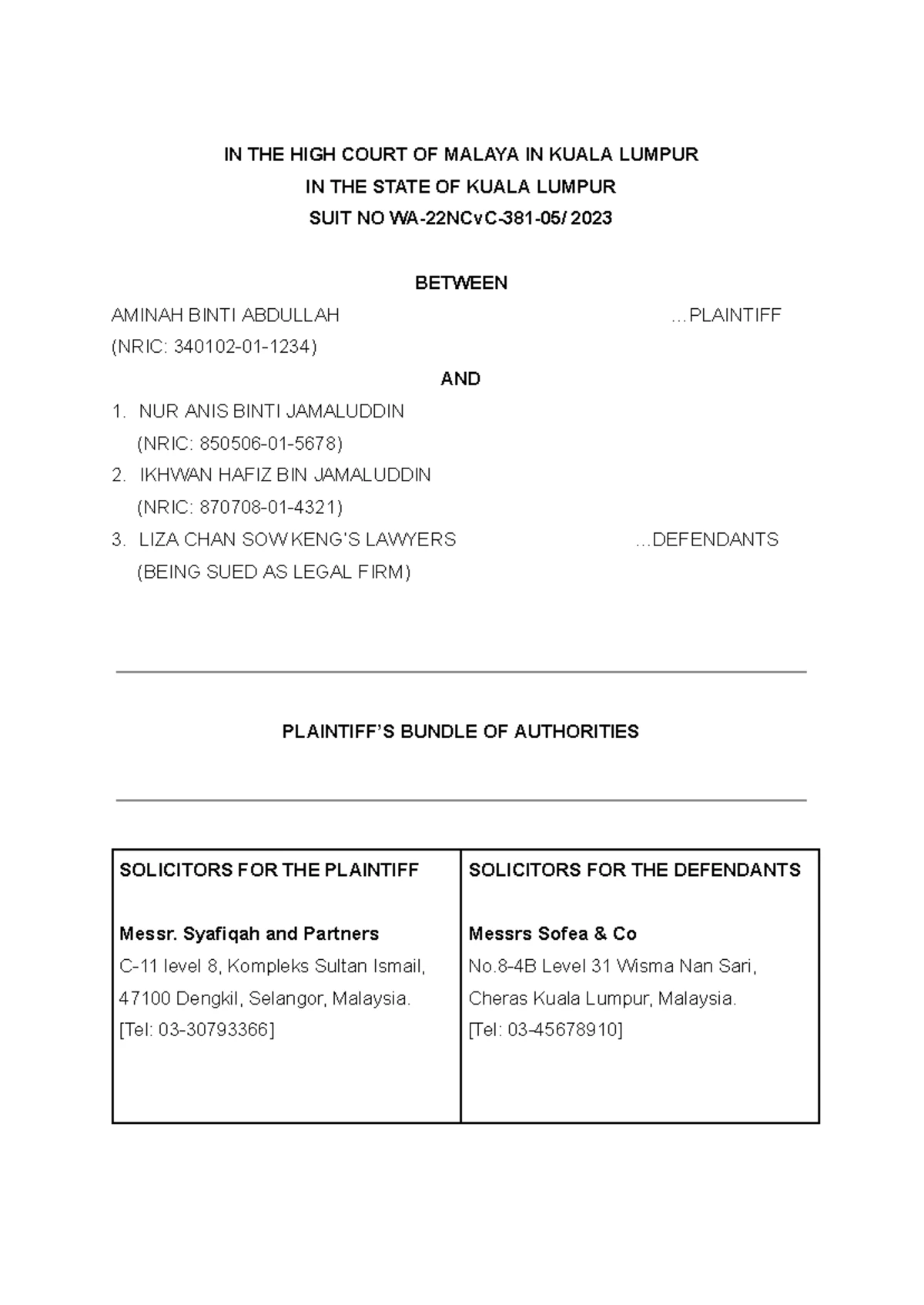 Statement of Defence in Suit No WA-22NCvC-381-05/2021 - Studocu