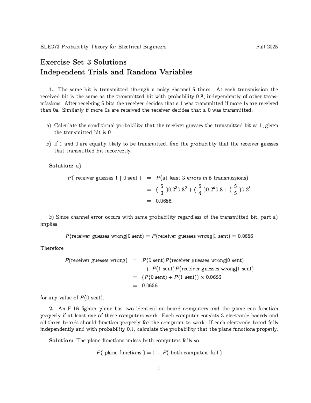 ELE273 Fall 2025 Probability Theory Homework 3 Solutions - Studocu