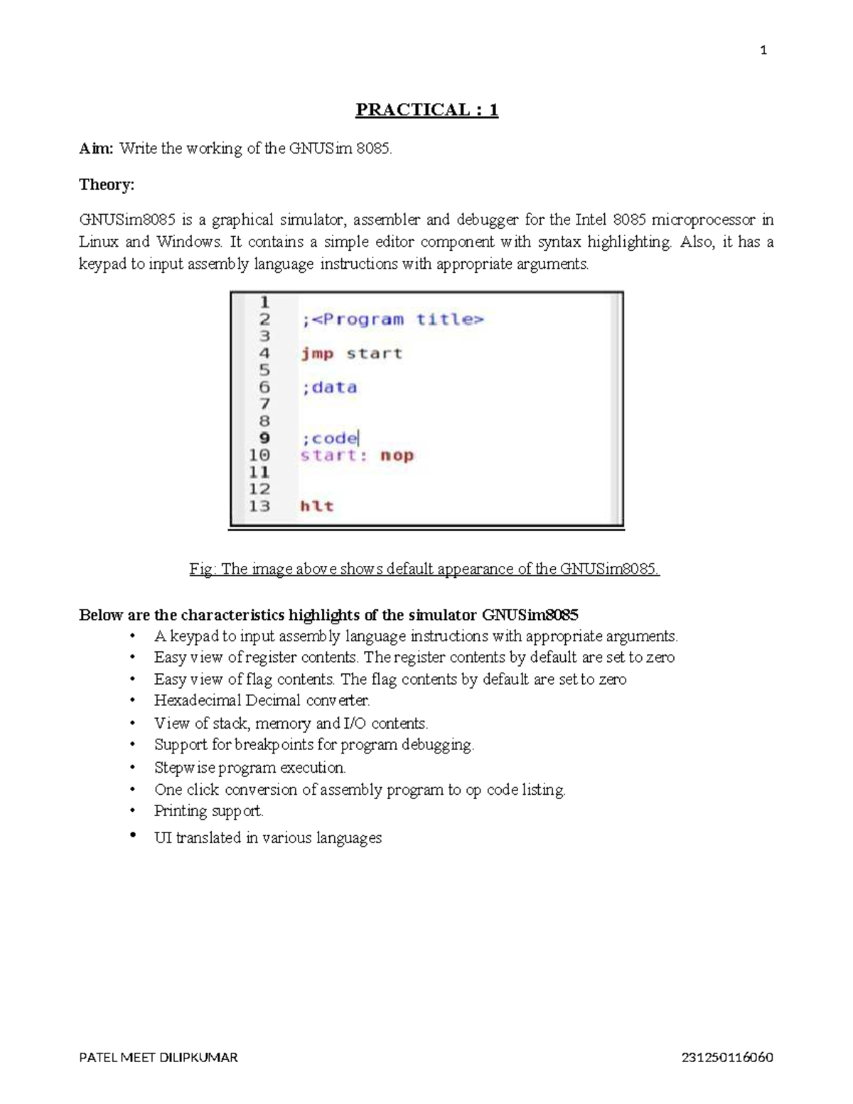 GNUSim8085 Practical Guide: Assembly Language Operations and Features ...