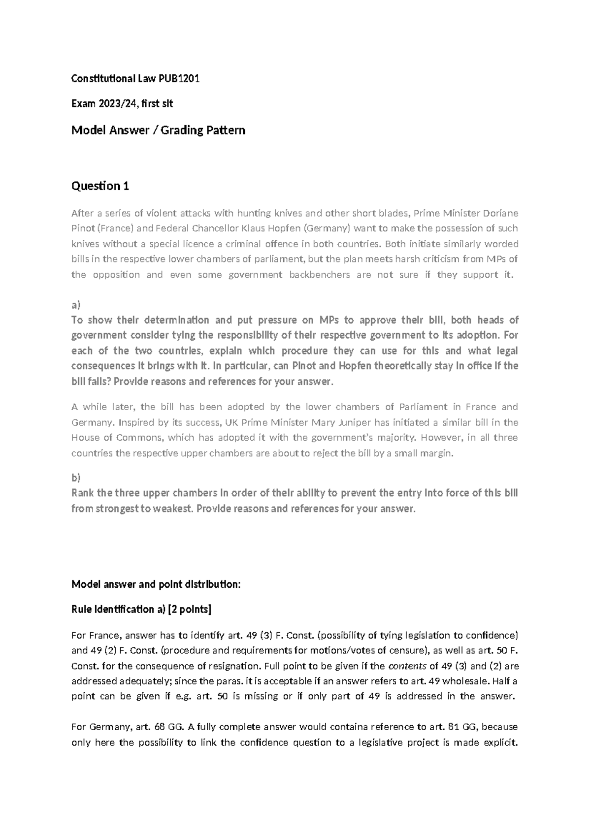Model Answer for Constitutional Law Exam PUB - First Sit 2023 - Studeersnel