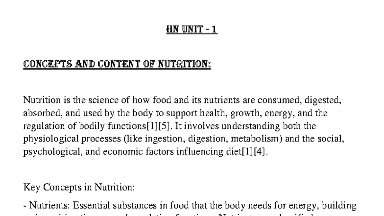 HN UNIT 1: Key Concepts and Principles of Nutrition - Studocu