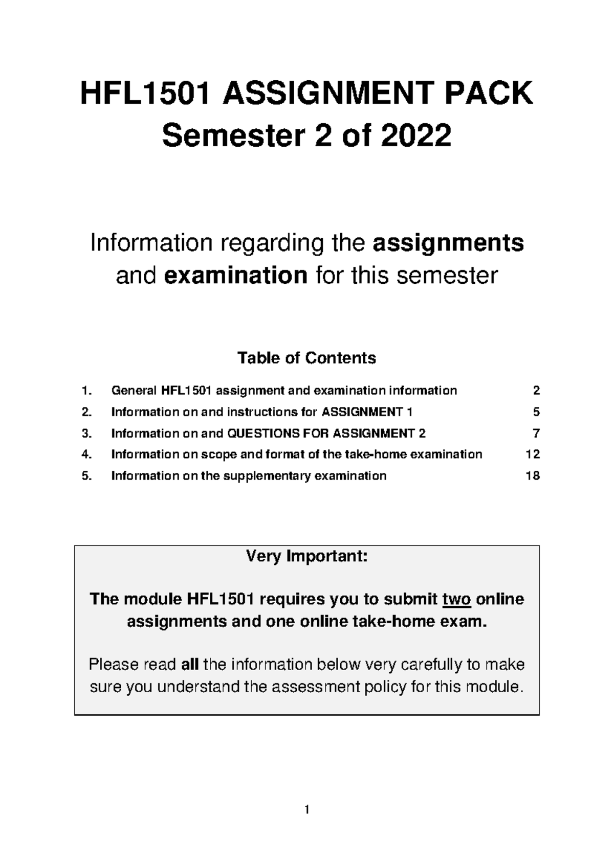 HFL1501 Assignment Pack & Exam Info: Semester 2, 2022 Overview - Studocu