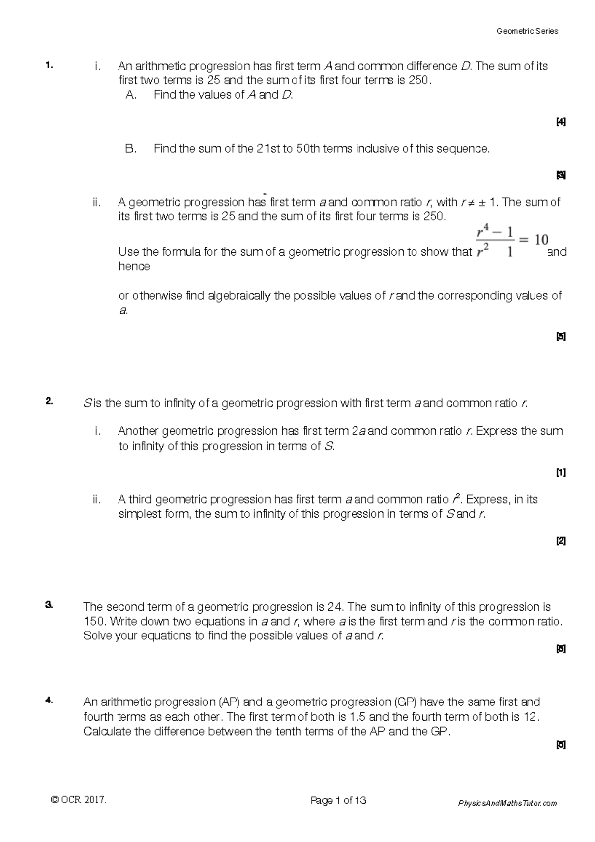 Geometric Series & Progressions: Comprehensive Study Notes - Studocu