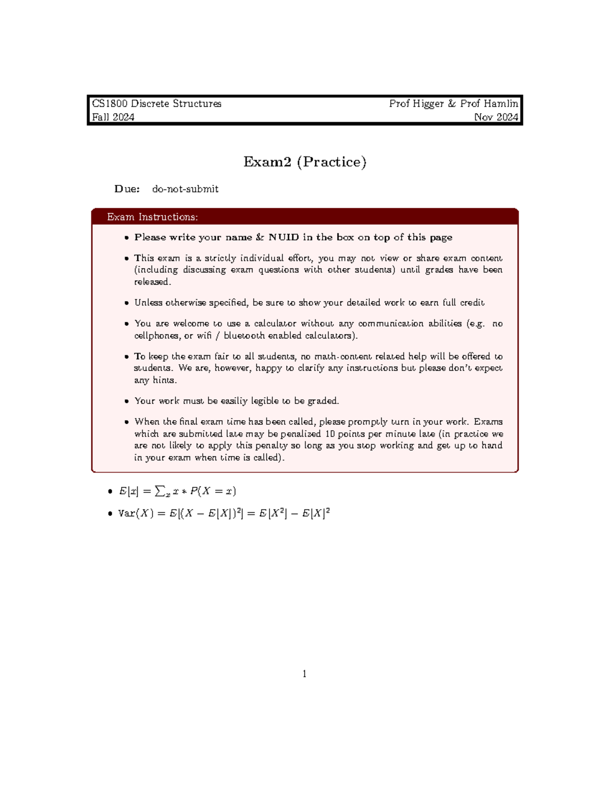 CS1800 Discrete Structures Exam 2 Practice Solutions & Samples - Studocu