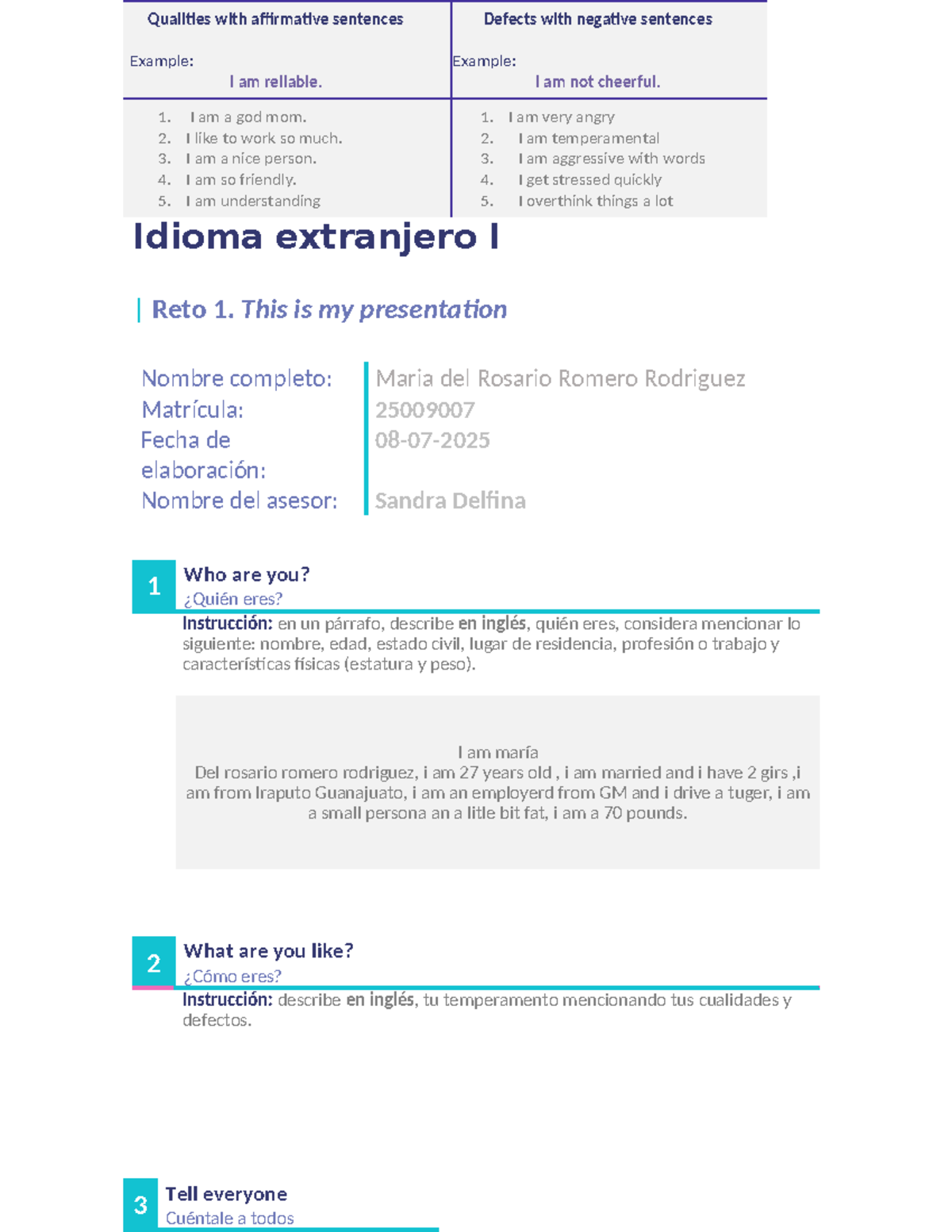 IEI Reto 1: Qualities and Defects in English Descriptions - Studocu