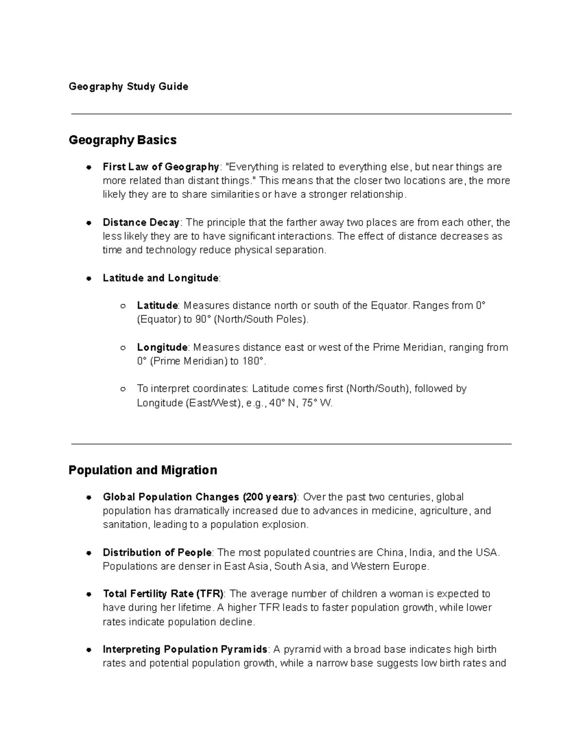 GEO 101 Final Exam Study Guide: Core Geography Concepts and Principles ...