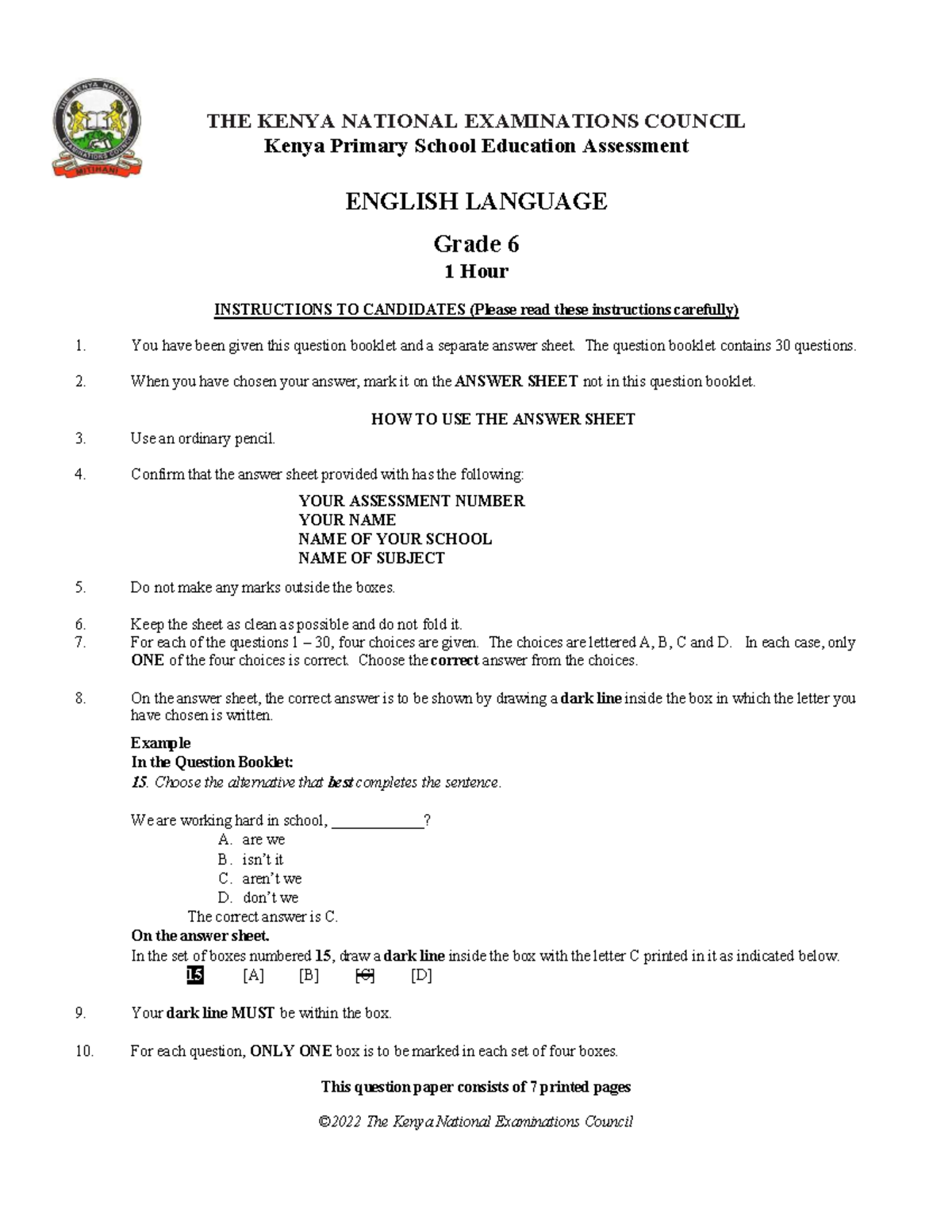 ENGLISH LANGUAGE GRADE 6 ASSESSMENT SAMPLE PAPER 2022 - Studocu