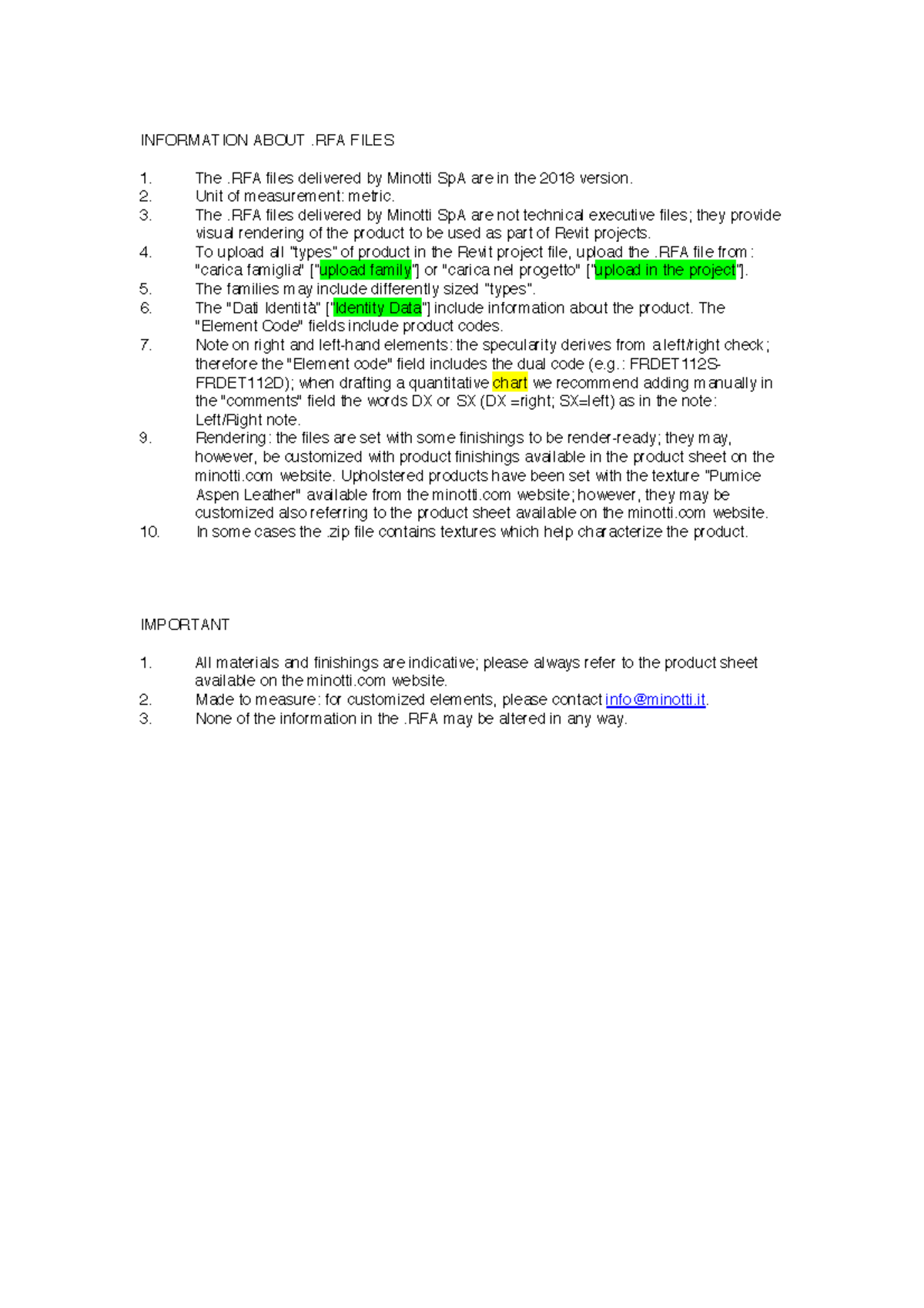RFA File Info for Revit Projects - Minotti SpA Guide - Studocu