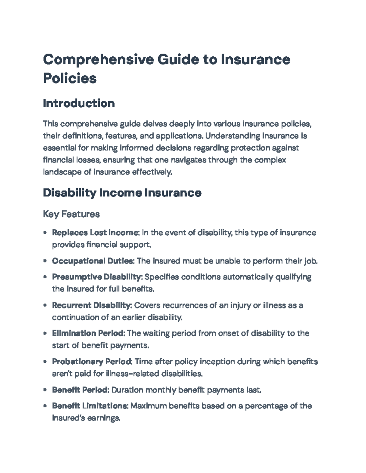 Comprehensive Guide to Insurance Policies and Provisions ...