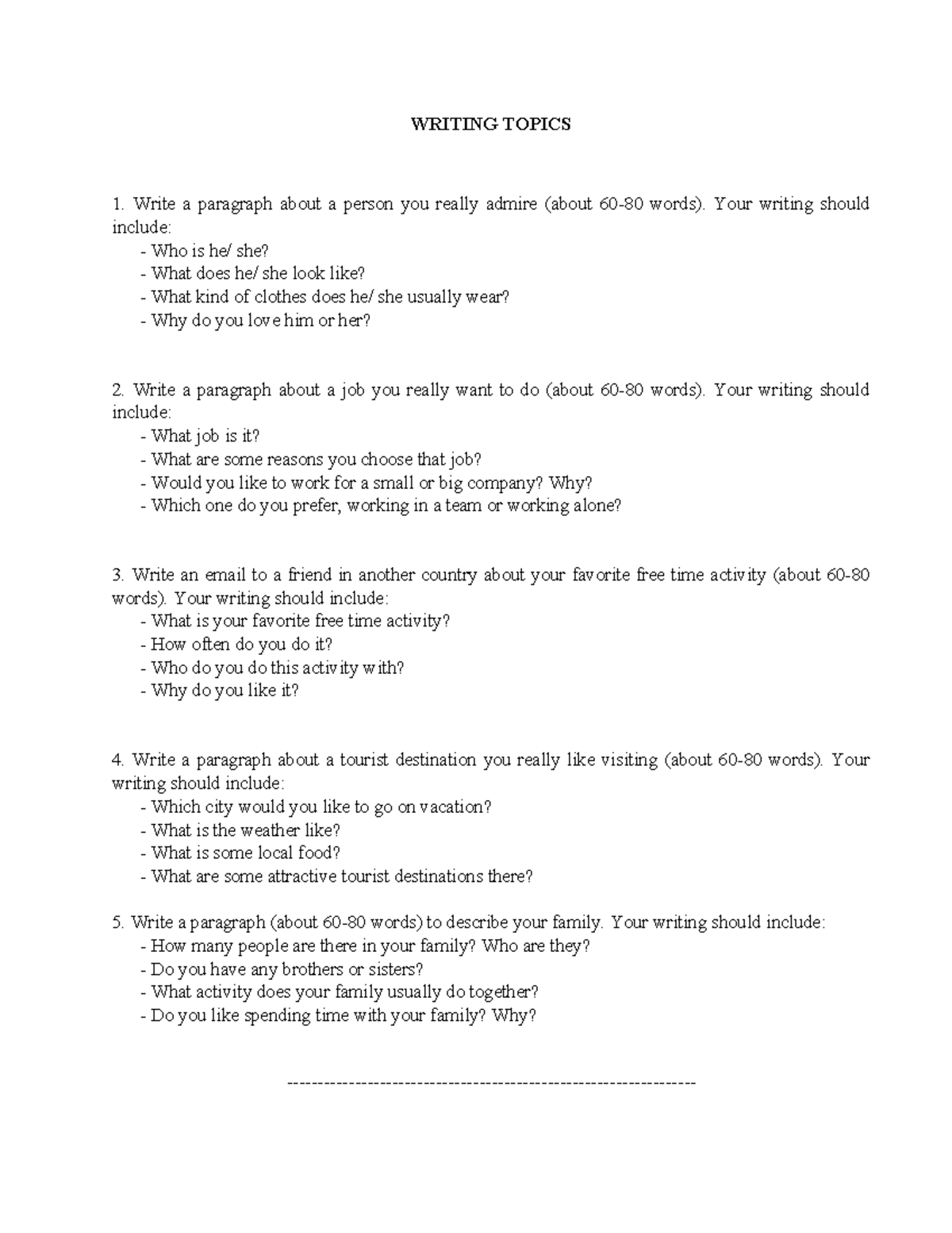 Writing topics TA1 24-25: Paragraph and email writing exercises - Studocu