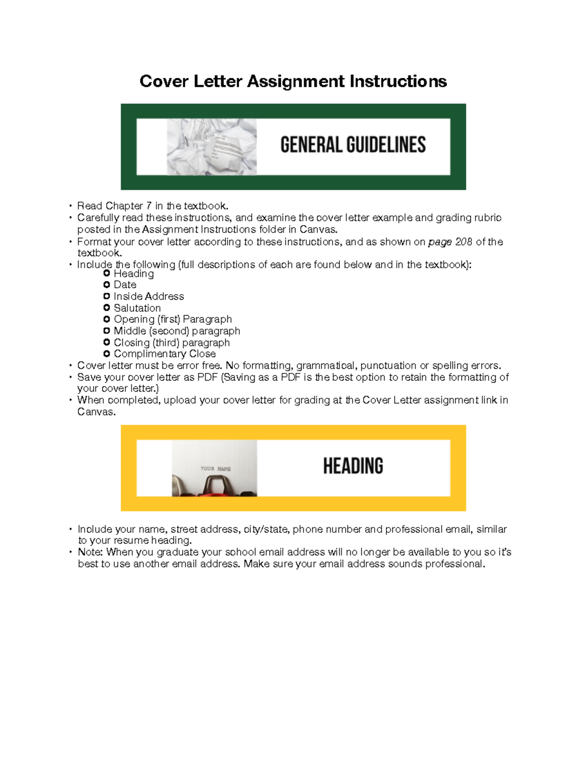 Cover Letter Instructions - Cover Letter Assignment Instructions Read ...