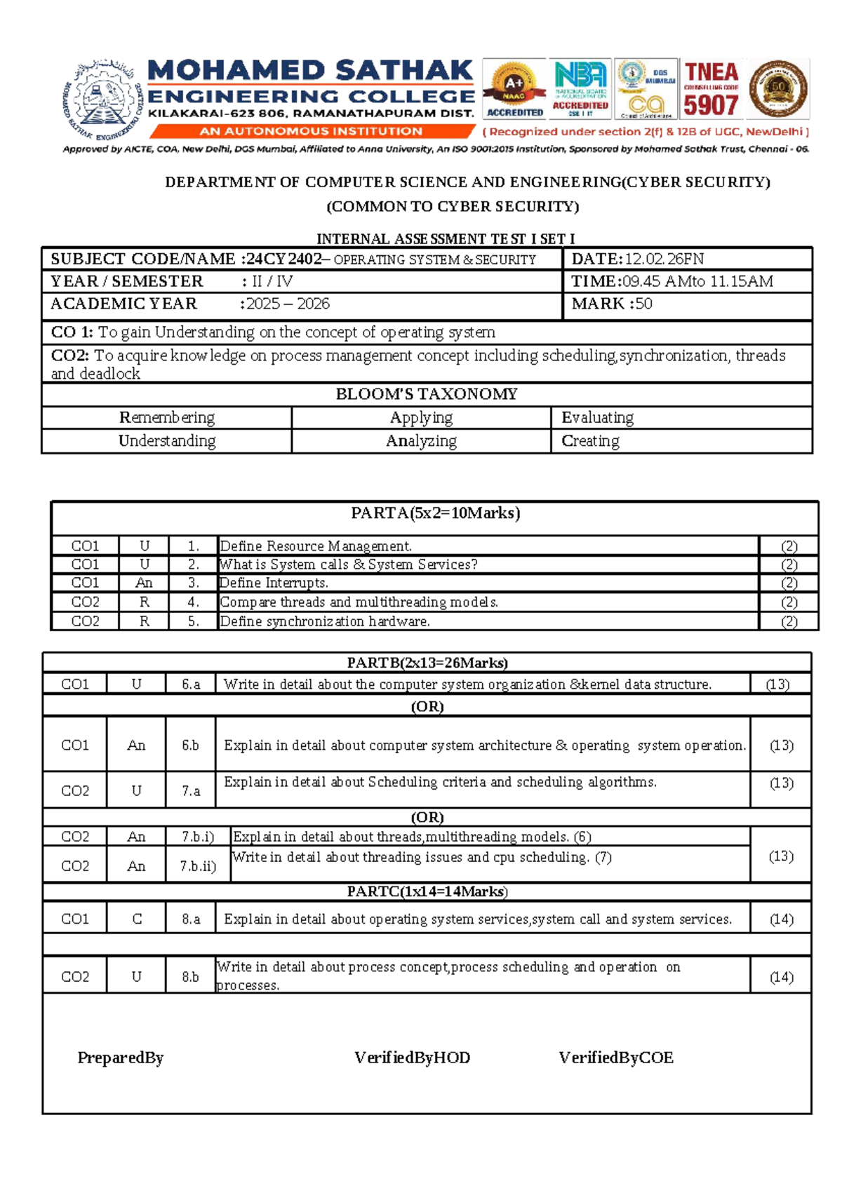 OSS IAT1 SET1: Internal Assessment Test on Operating System Security ...