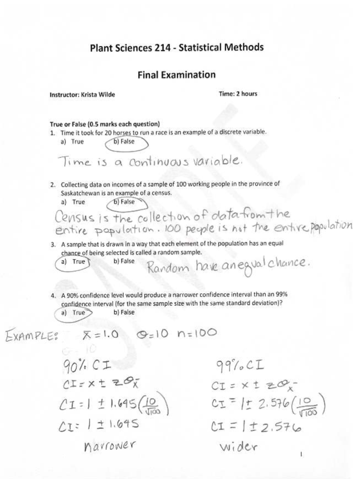 Plant Sciences 214 Statistical Methods Final Exam Review Notes - Studocu