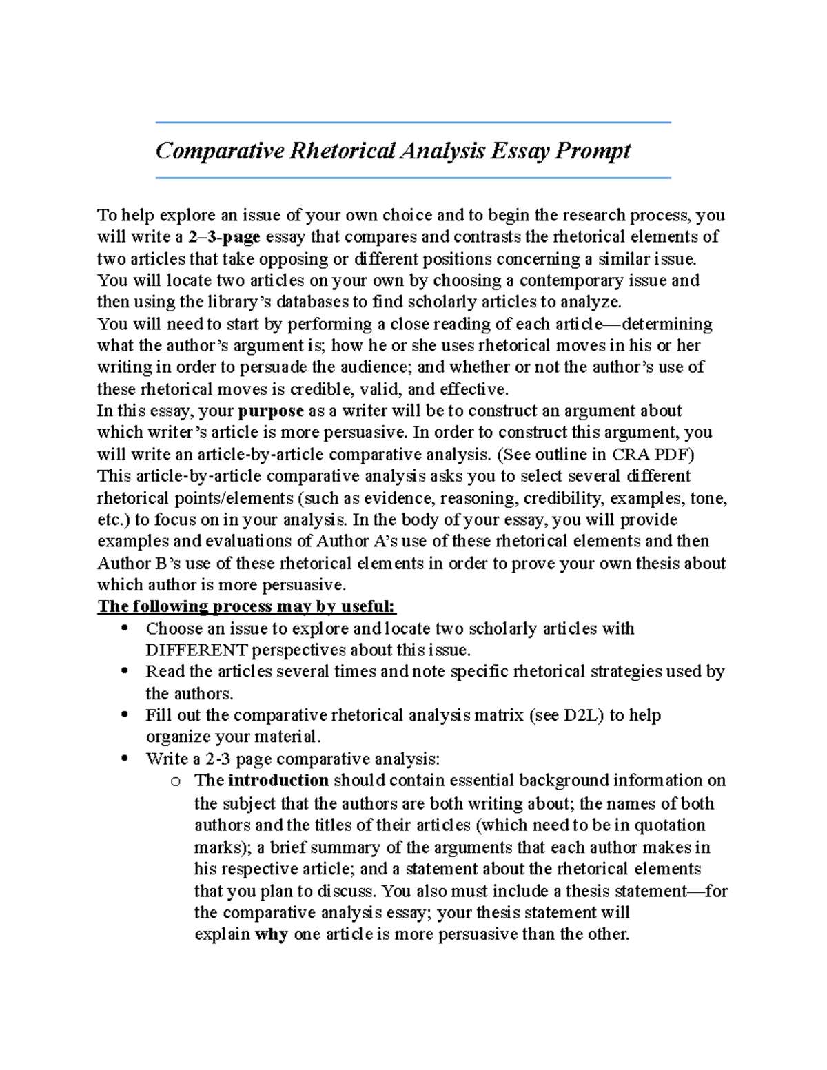 ENG1302 Comparative Rhetorical Analysis Essay Guidelines - Studocu
