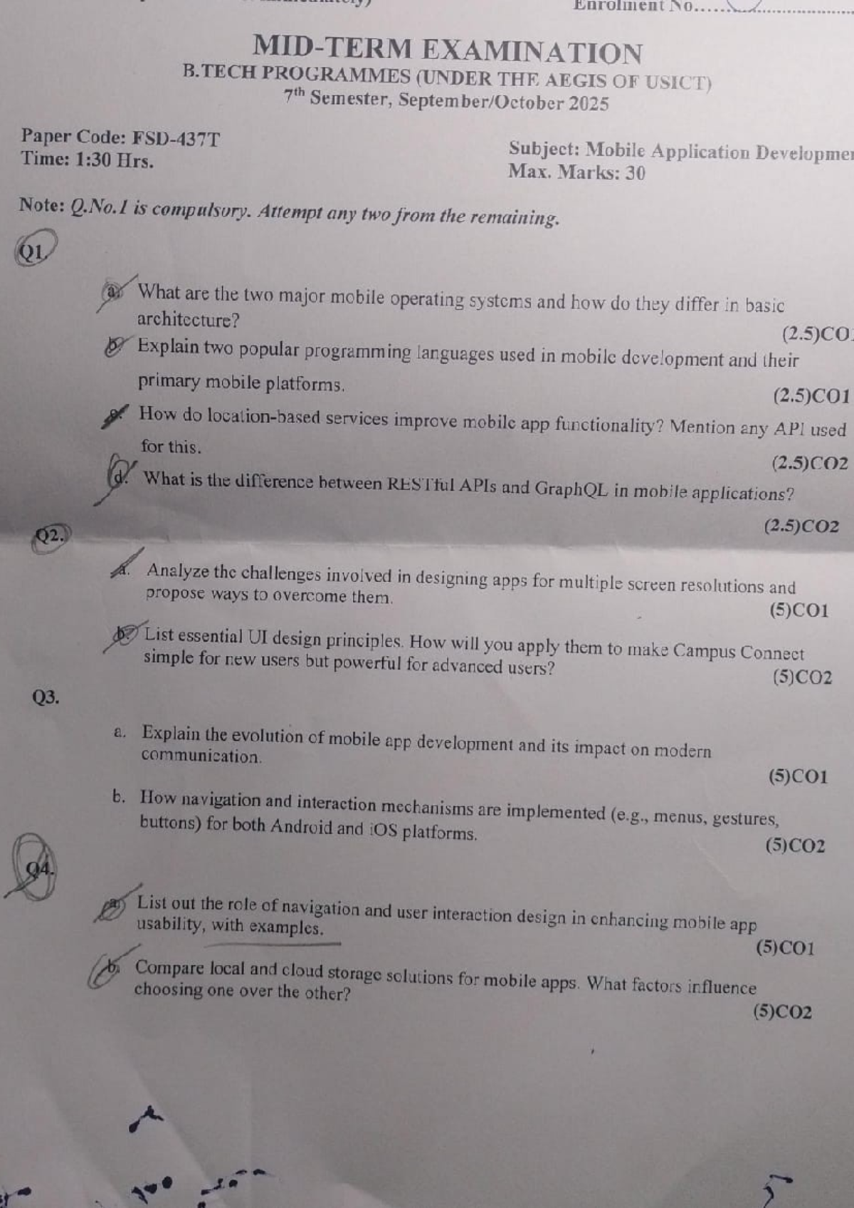Mobile App Development FSD-437T Mid Sem Exam Notes - Studocu