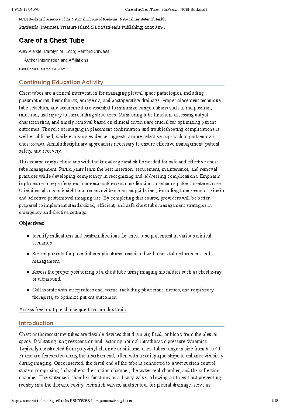 Care of a Chest Tube: Essential Guidelines for Clinicians (2025) - Studocu