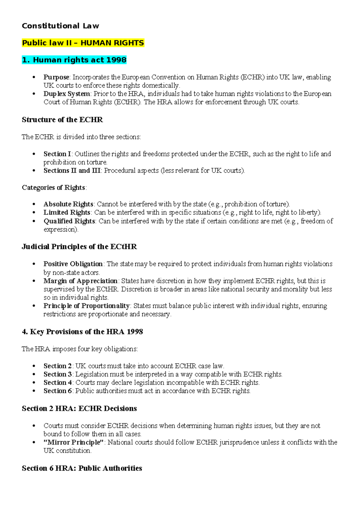 Human Rights Law: Key Articles & Principles Overview (Public Law II ...