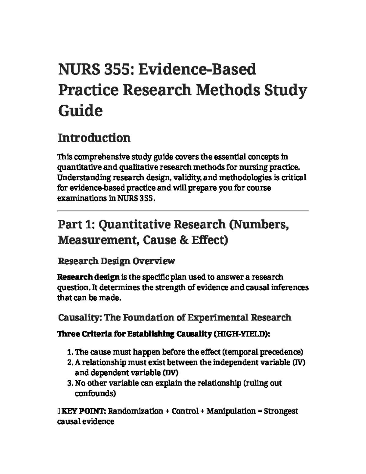 NURS 355: Comprehensive Study Guide for Research Methods - Studocu