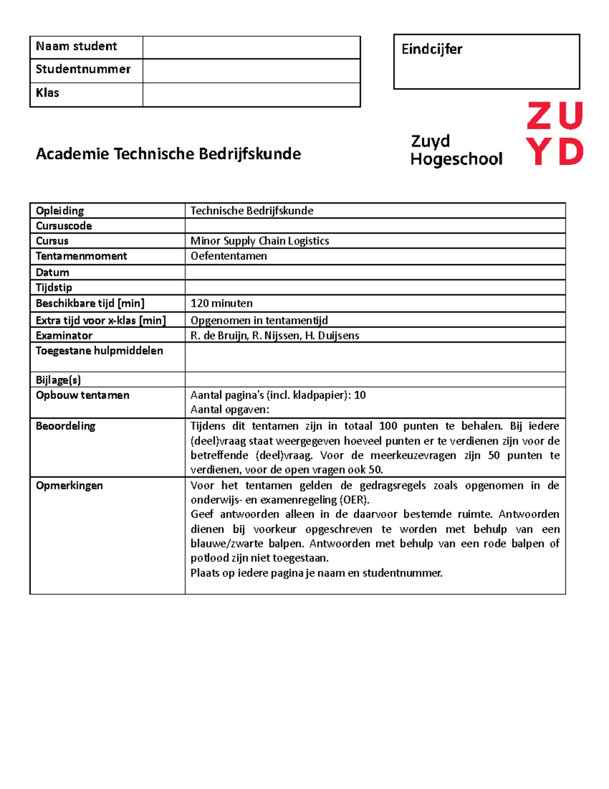 Oefententamen Minor Supply Chain Logistics 2023-2024 - Studeersnel