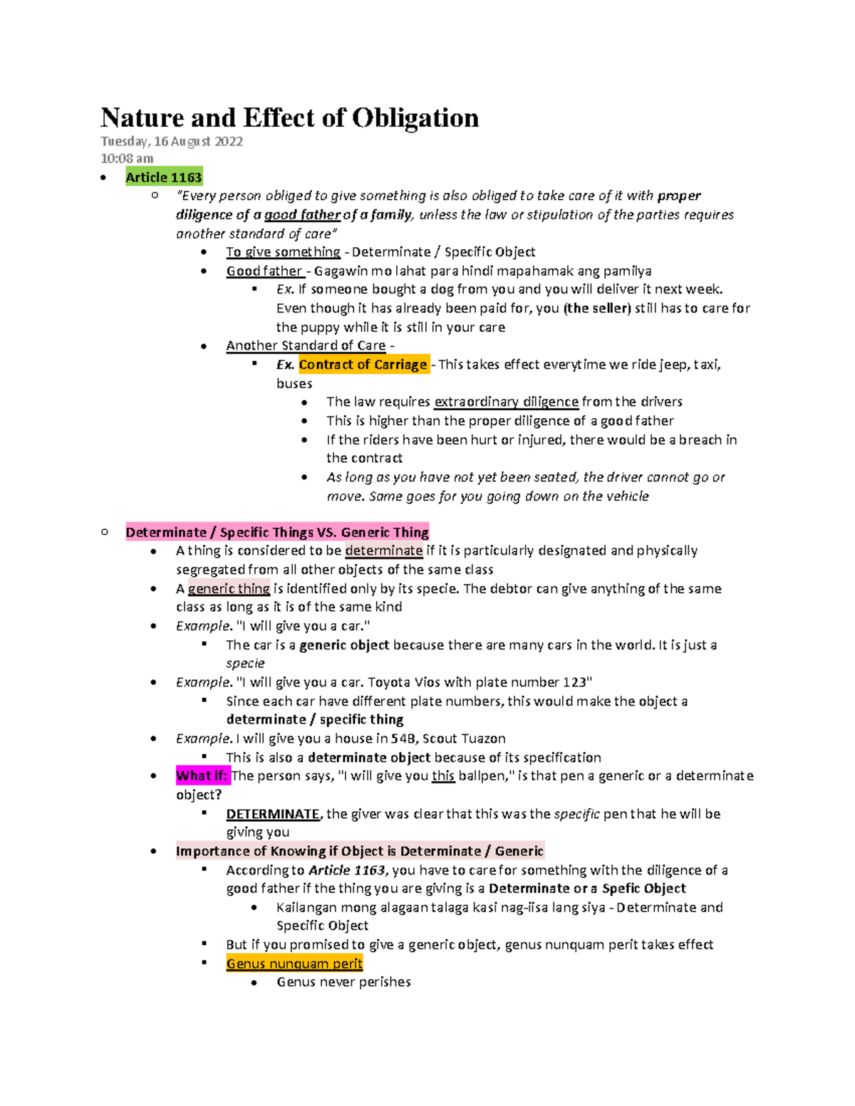 1.2 Nature and Effect of Obligation - Key Insights and Legal Principles ...